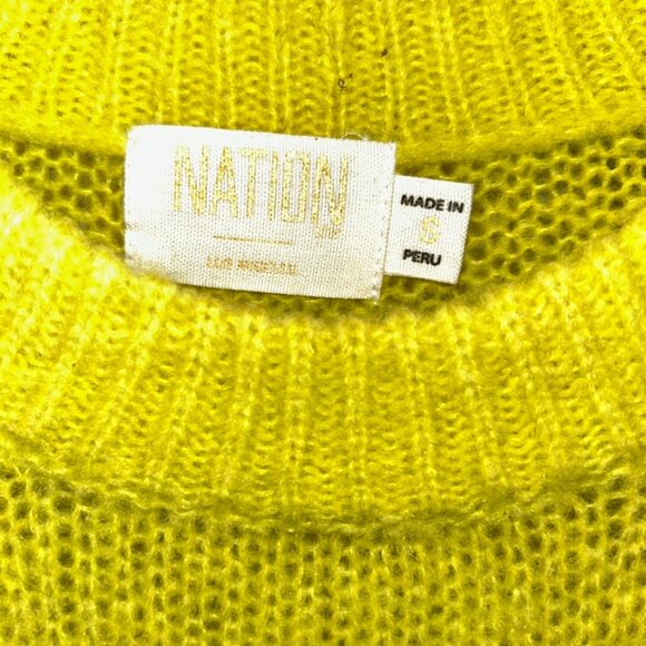 NATION neon yellow puff shoulder crew neck sweater SPECTACULAR COLOR S - Picture 2 of 4